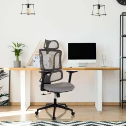 ERGOMY | Stoff / Netz | Rahmen: Schwarz - Home Office Bürostuhl Grau