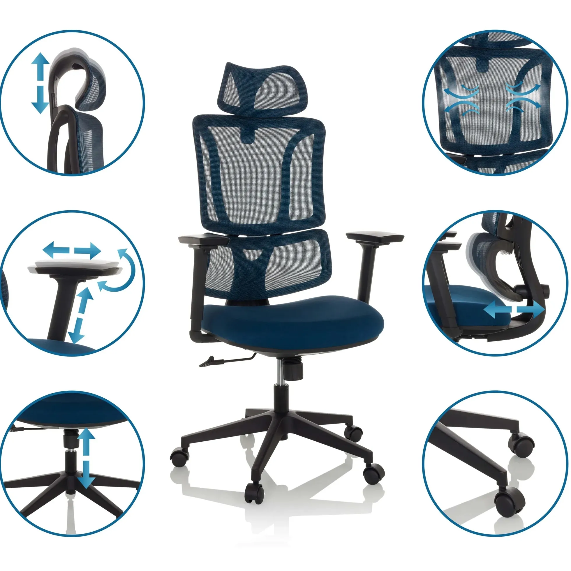 ERGOMY | Stoff / Netz | Rahmen: Schwarz - Home Office Bürostuhl Blau