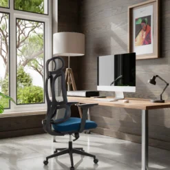 ERGOMY | Stoff / Netz | Rahmen: Schwarz - Home Office Bürostuhl Blau