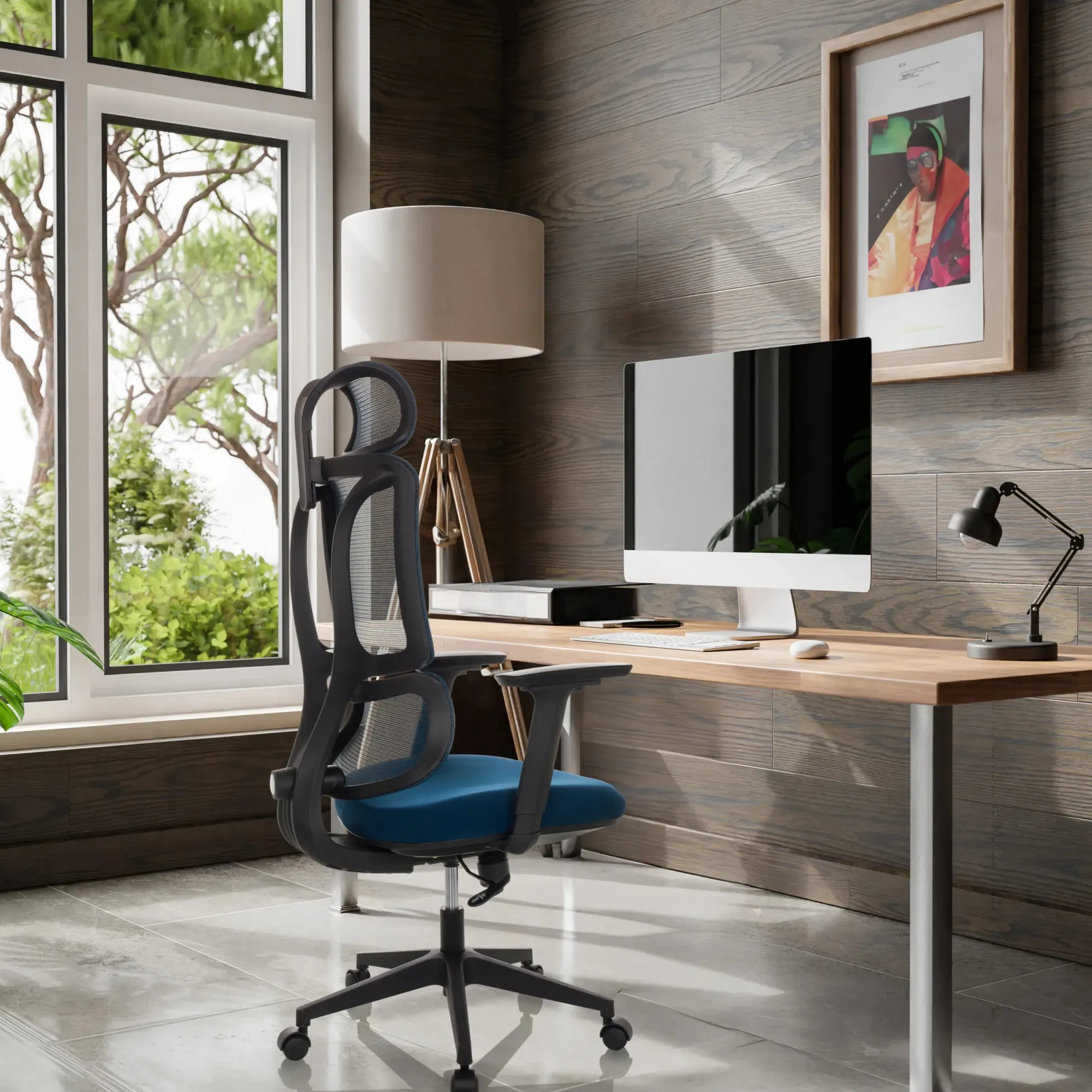 ERGOMY | Stoff / Netz | Rahmen: Schwarz - Home Office Bürostuhl Blau