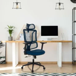 ERGOMY | Stoff / Netz | Rahmen: Schwarz - Home Office Bürostuhl Blau