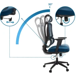 ERGOMY | Stoff / Netz | Rahmen: Schwarz - Home Office Bürostuhl Blau