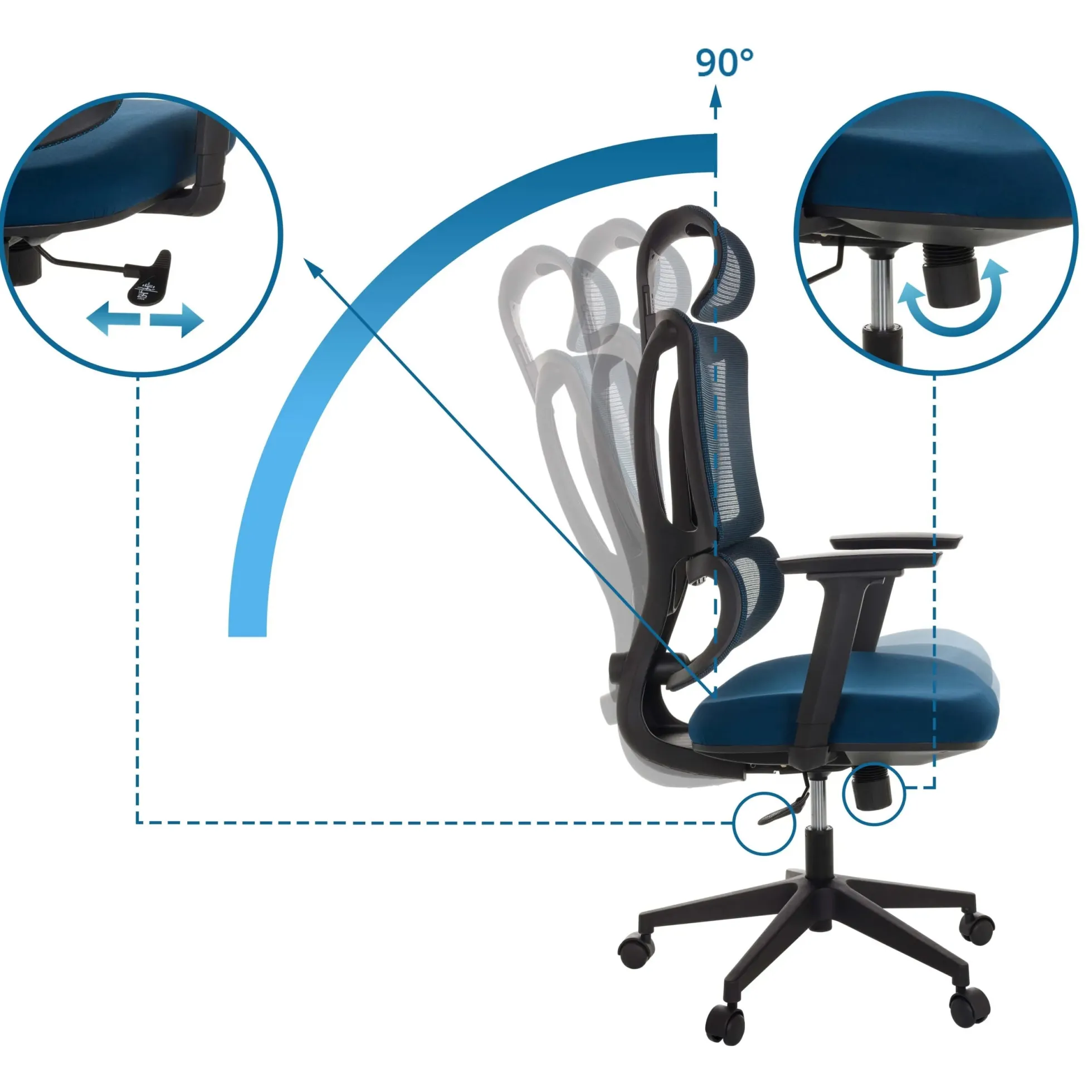 ERGOMY | Stoff / Netz | Rahmen: Schwarz - Home Office Bürostuhl Blau