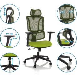 ERGOMY | Stoff / Netz | Rahmen: Schwarz - Home Office Bürostuhl Grün