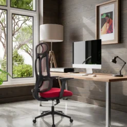 ERGOMY | Stoff / Netz | Rahmen: Schwarz - Home Office Bürostuhl Rot