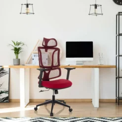 ERGOMY | Stoff / Netz | Rahmen: Schwarz - Home Office Bürostuhl Rot