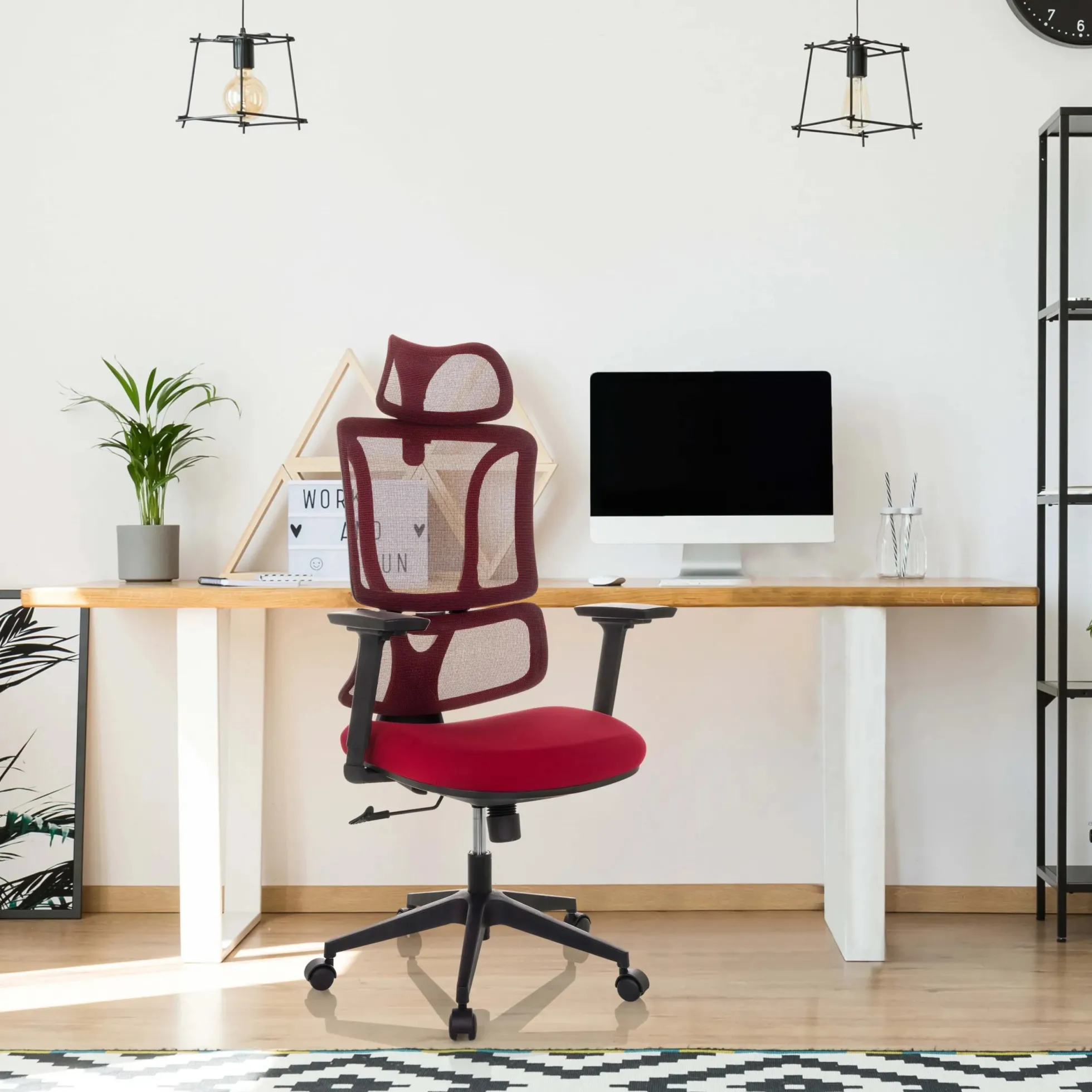 ERGOMY | Stoff / Netz | Rahmen: Schwarz - Home Office Bürostuhl Rot