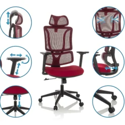 ERGOMY | Stoff / Netz | Rahmen: Schwarz - Home Office Bürostuhl Rot