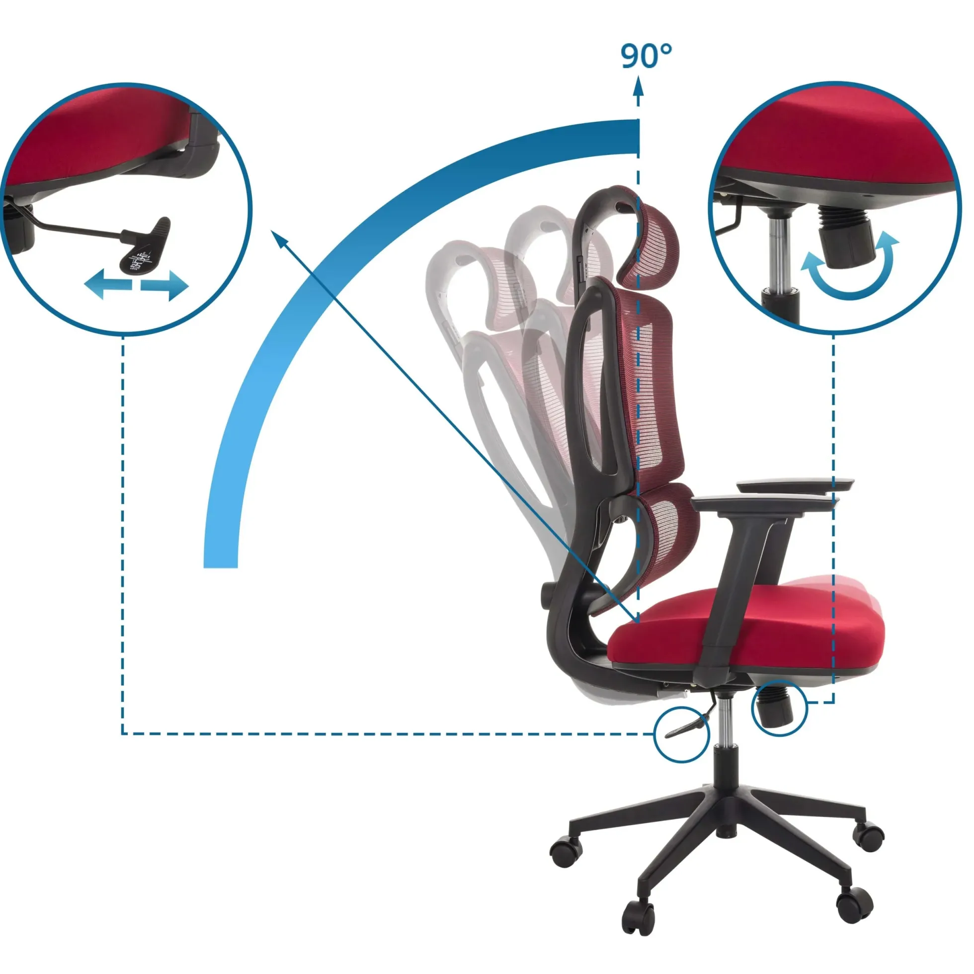 ERGOMY | Stoff / Netz | Rahmen: Schwarz - Home Office Bürostuhl Rot