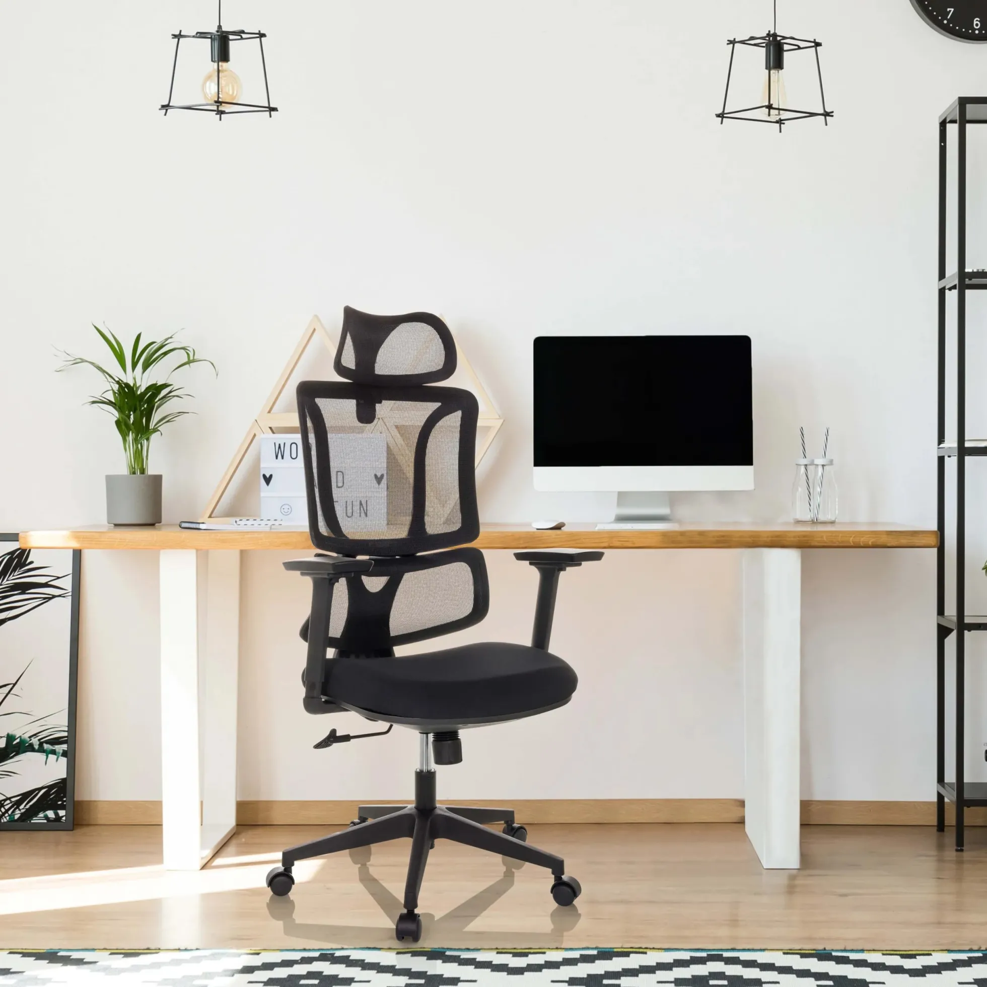 ERGOMY | Stoff / Netz | Rahmen: Schwarz - Home Office Bürostuhl Schwarz