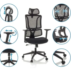 ERGOMY | Stoff / Netz | Rahmen: Schwarz - Home Office Bürostuhl Schwarz