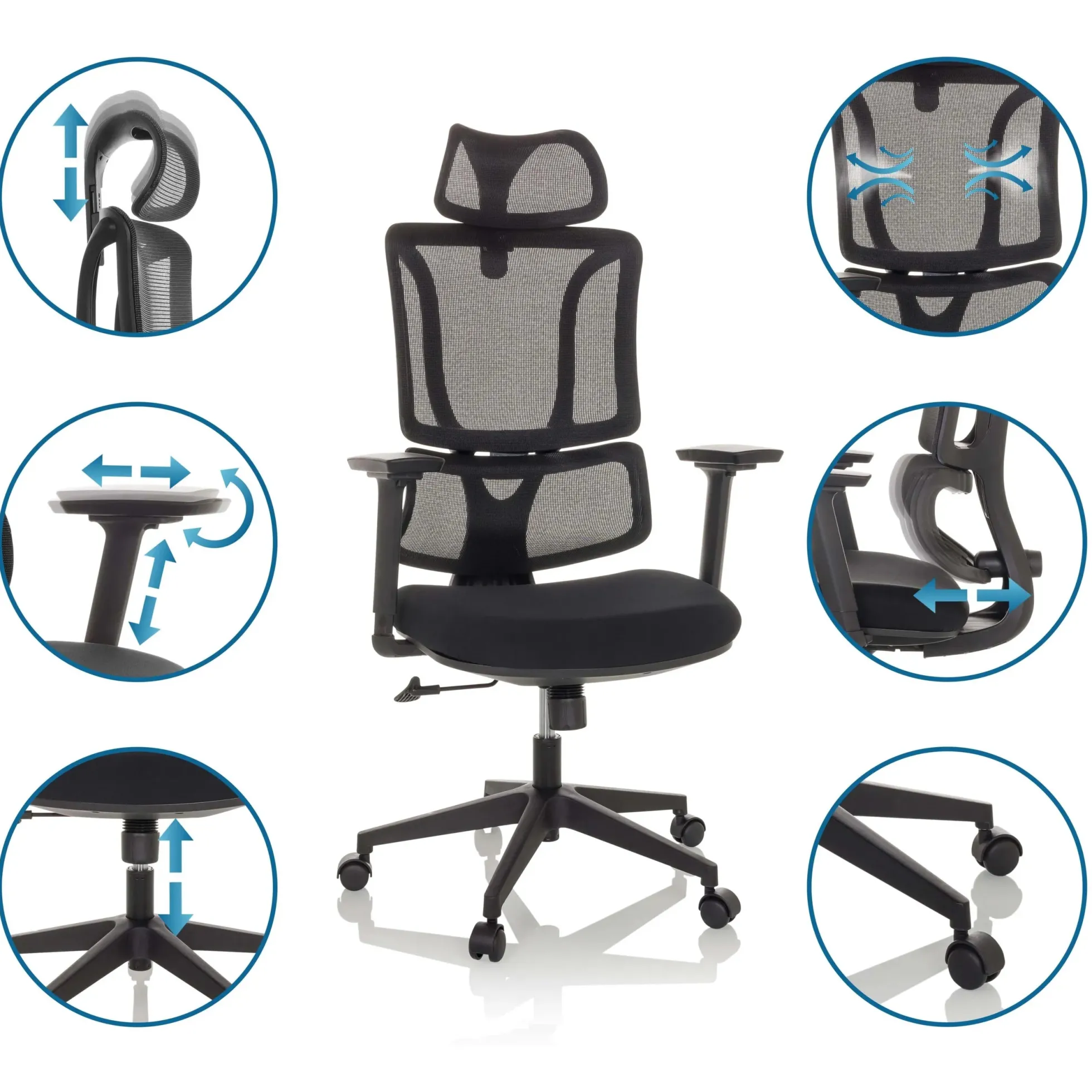 ERGOMY | Stoff / Netz | Rahmen: Schwarz - Home Office Bürostuhl Schwarz