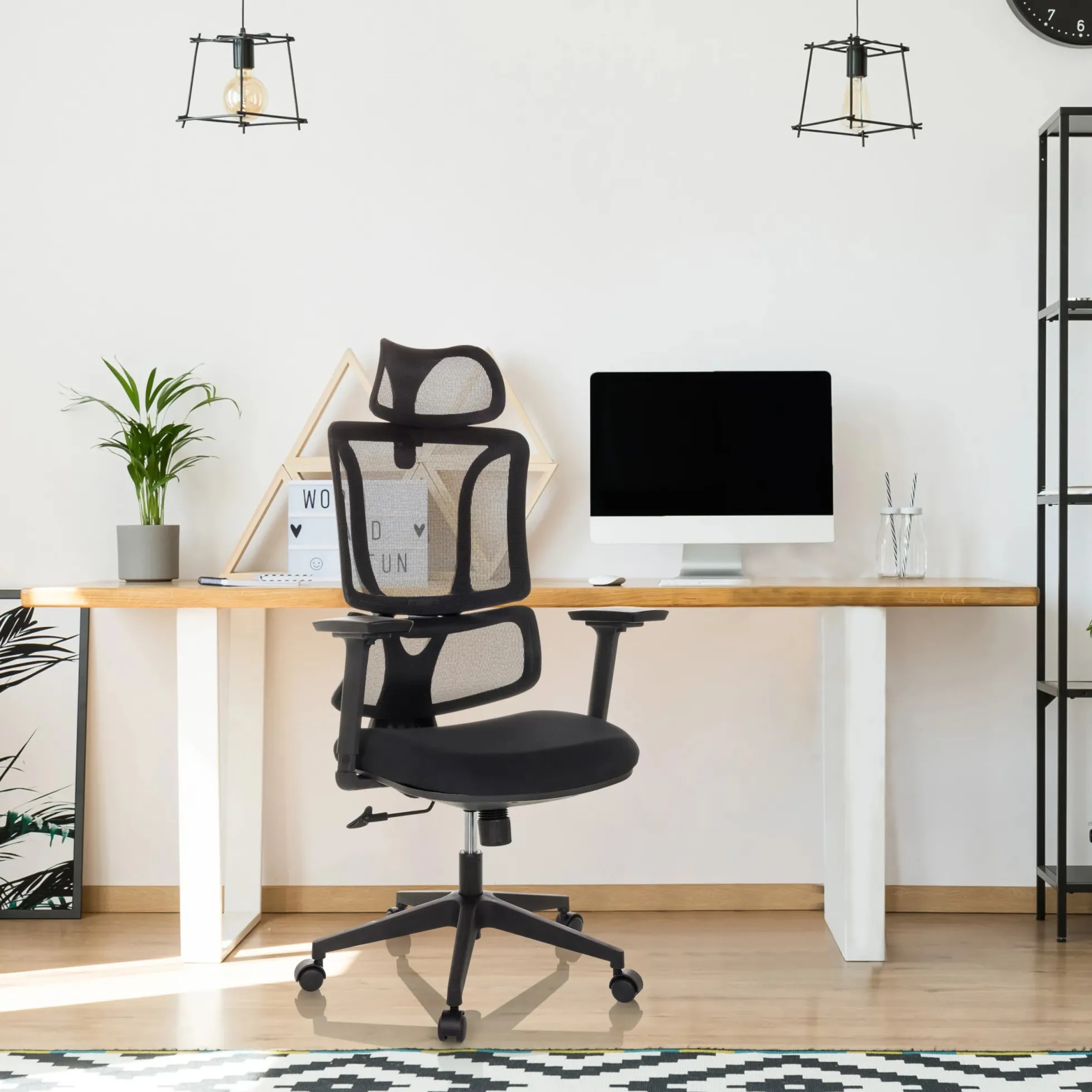 ERGOMY | Stoff / Netz | Rahmen: Schwarz - Home Office Bürostuhl Schwarz