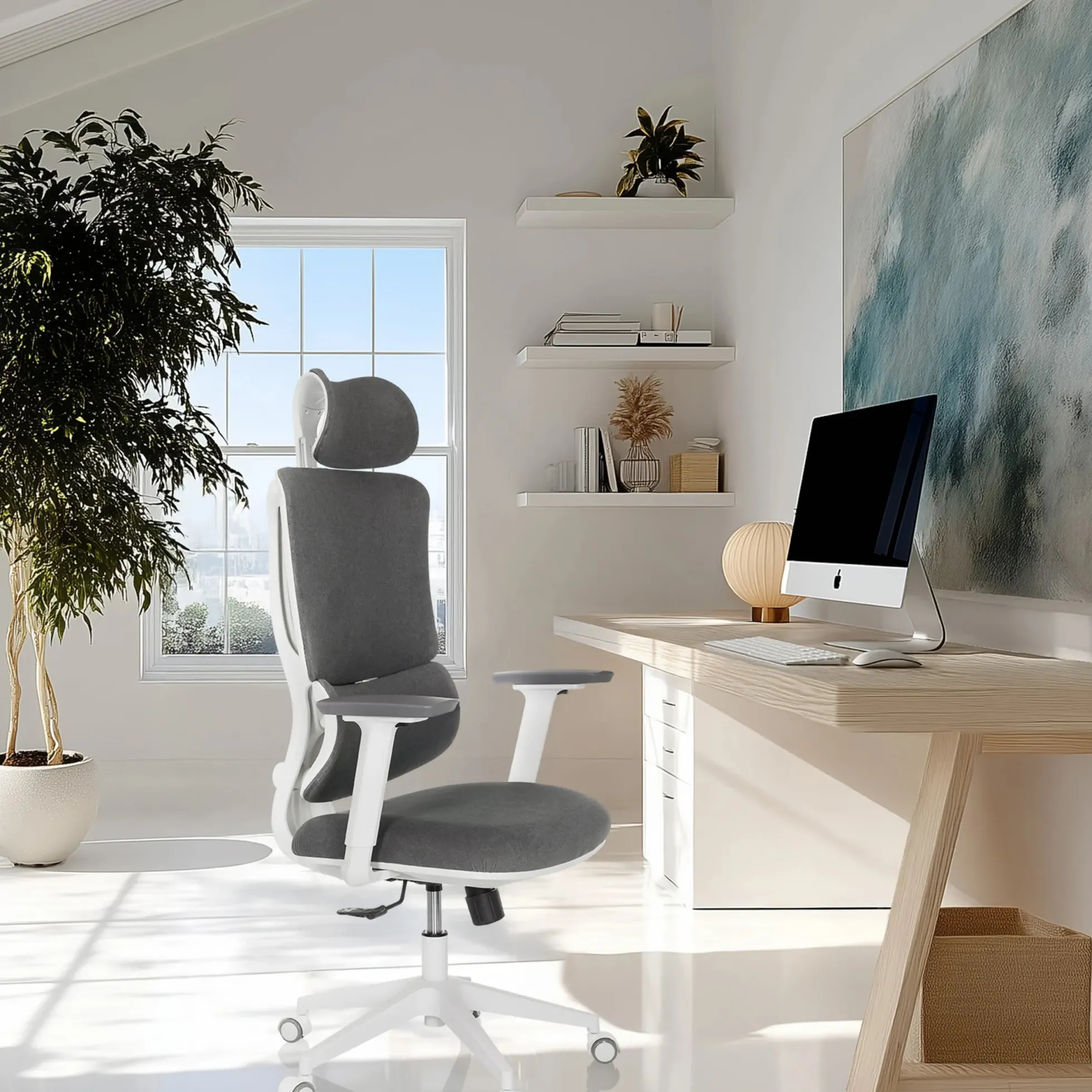 ERGOMY WF | Stoff | Rahmen: Weiß - Home Office Bürostuhl Grau