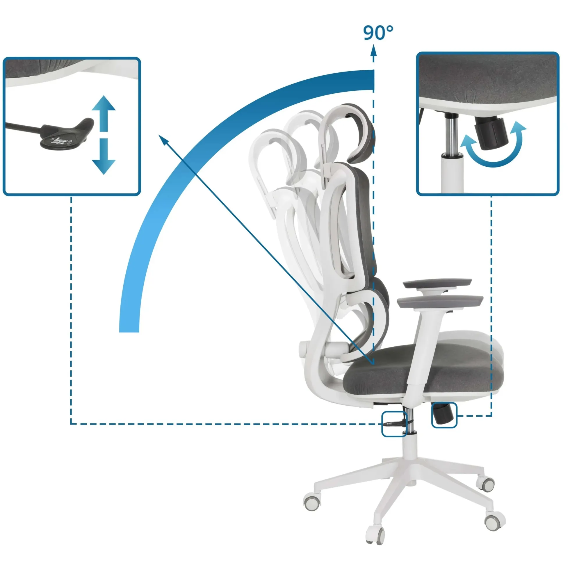 ERGOMY WF | Stoff | Rahmen: Weiß - Home Office Bürostuhl Grau