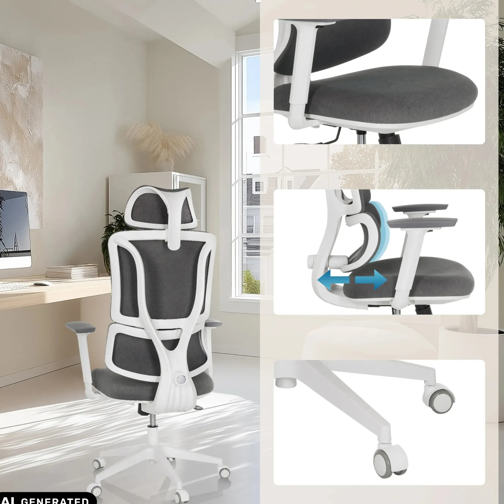 ERGOMY WF | Stoff | Rahmen: Weiß - Home Office Bürostuhl Grau