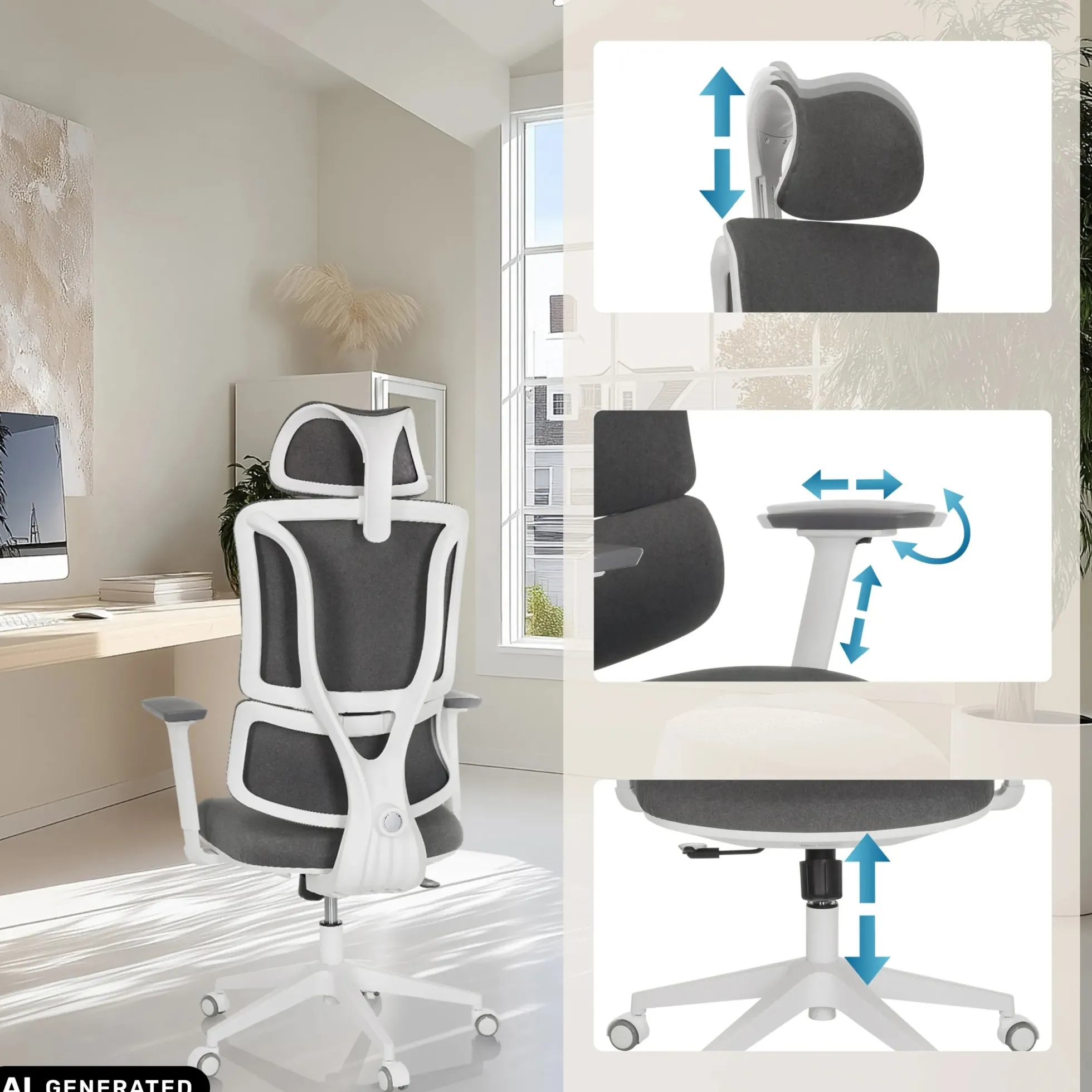 ERGOMY WF | Stoff | Rahmen: Weiß - Home Office Bürostuhl Grau