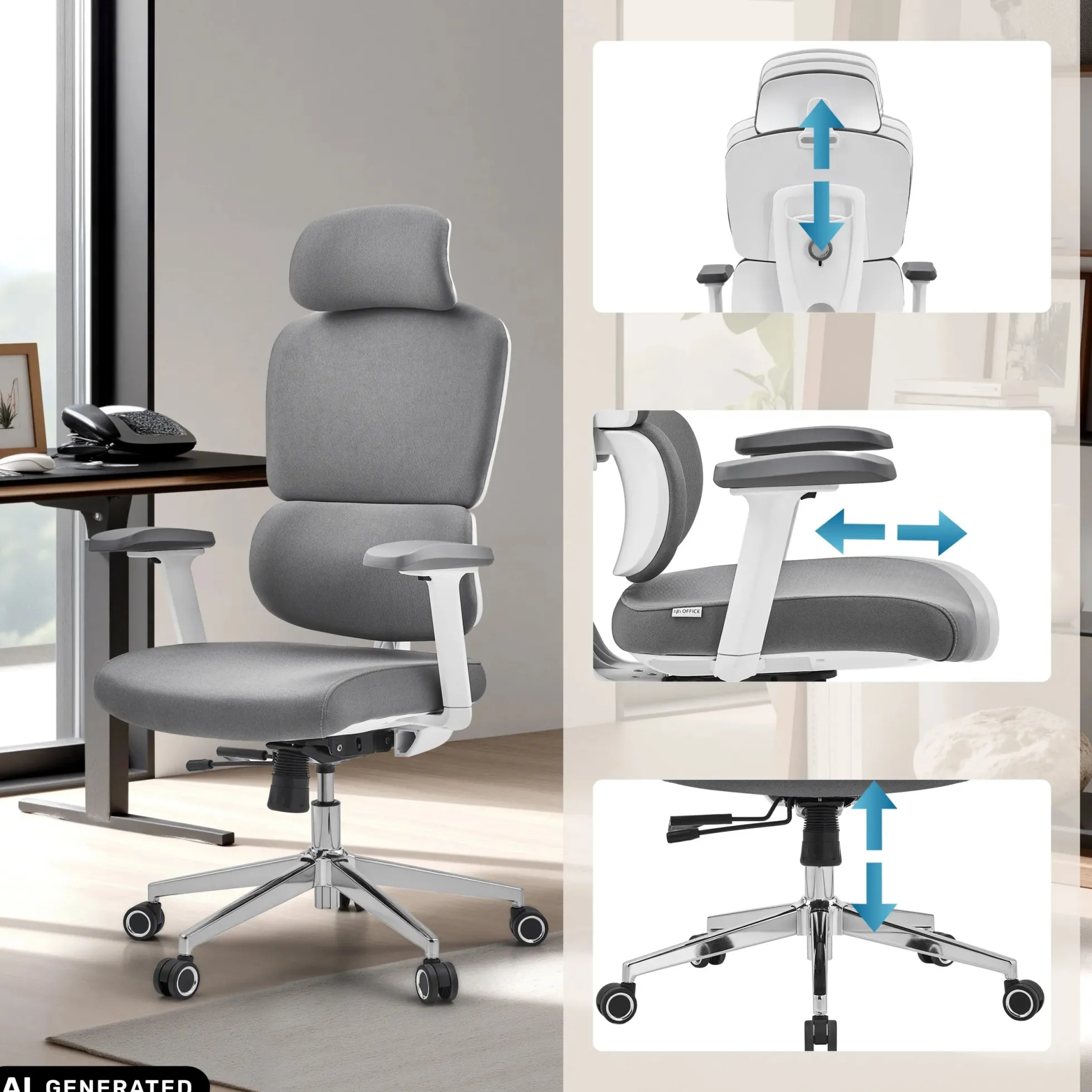 Ergomy WF 2 | Stoff | Rahmen: Weiß - Profi Bürostuhl Grau