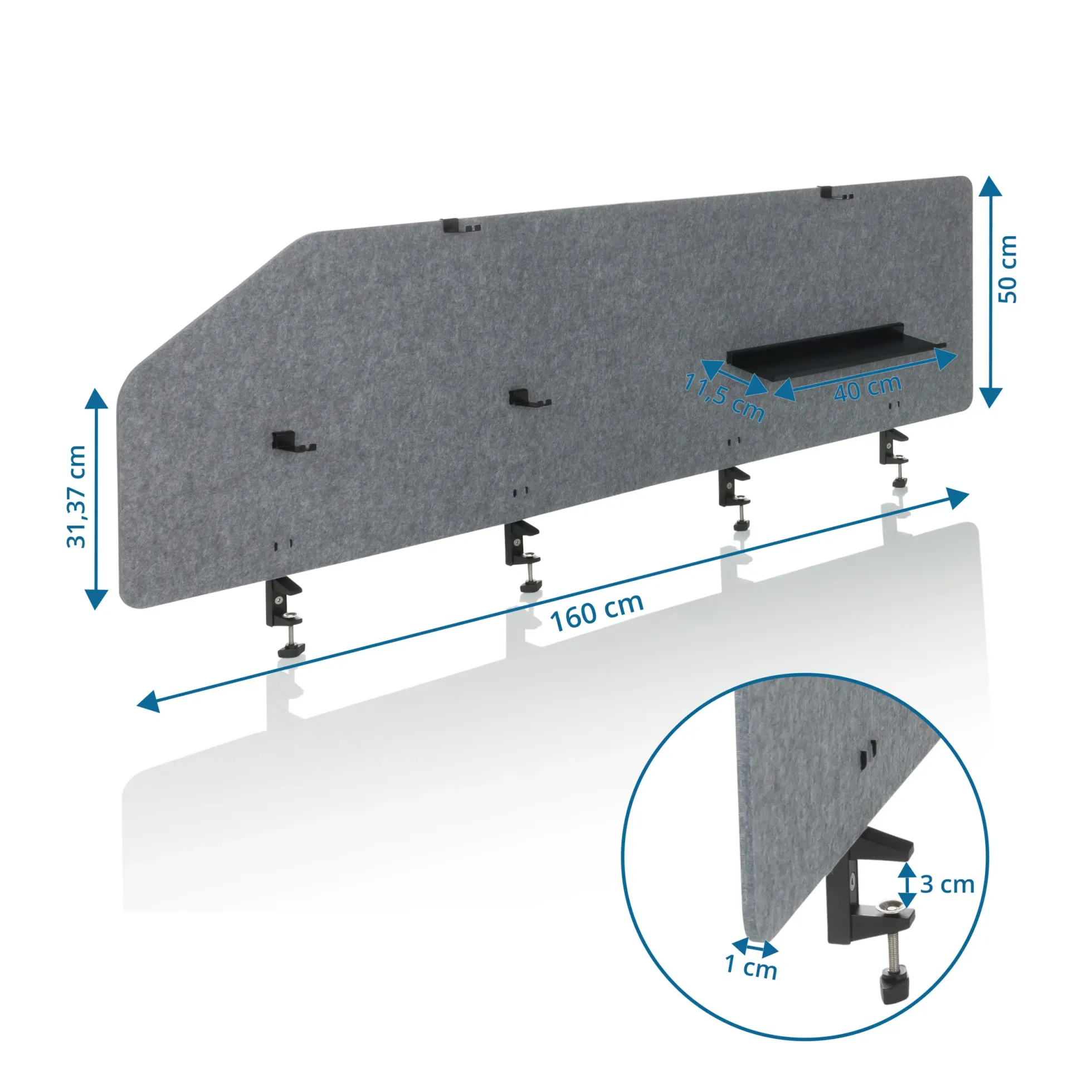 FLEXMIUT T TOP | 160 cm - Tischtrennwand Grau