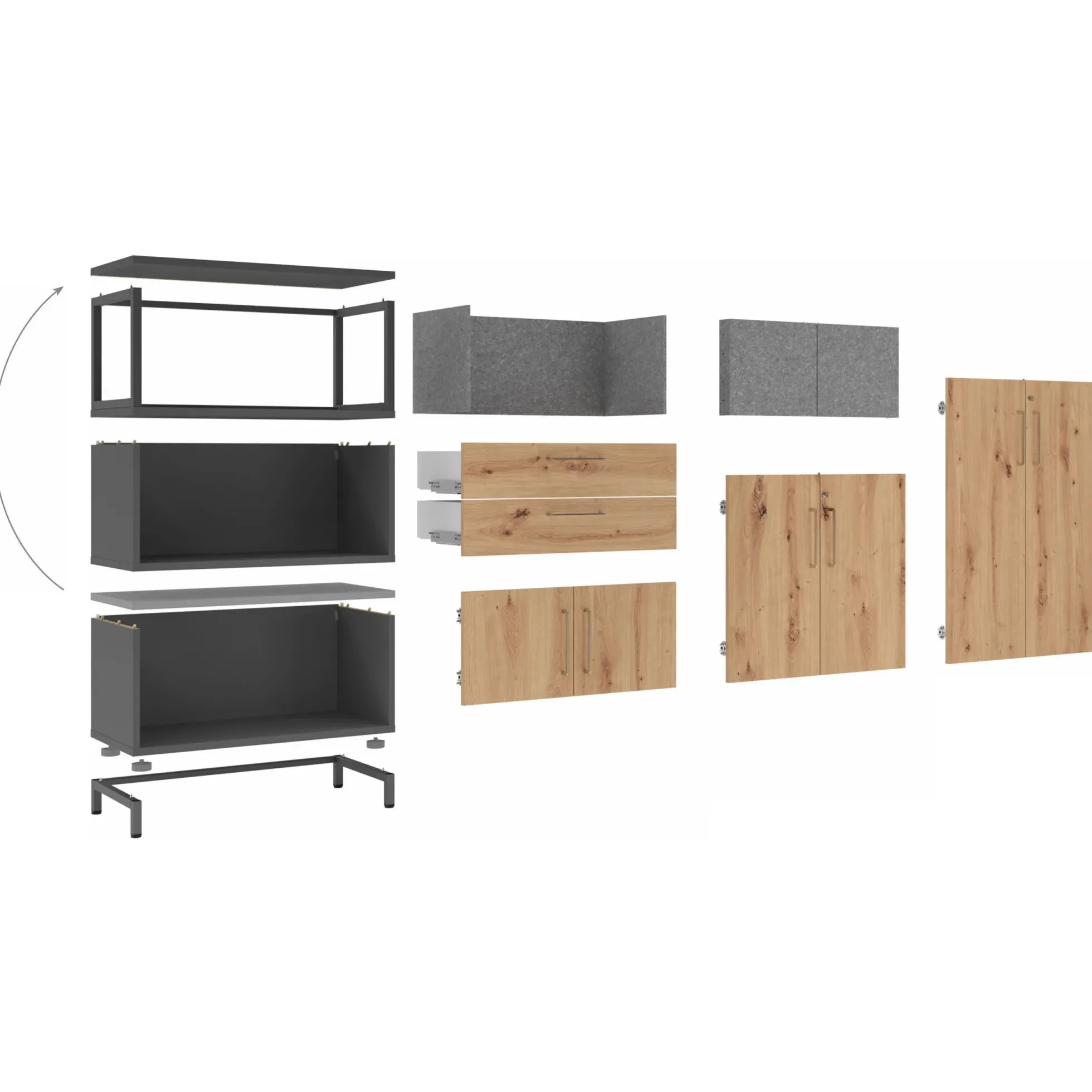 FlexWall | 2 OH | Korpus + Rahmen | mit Sockelgestell Weiß