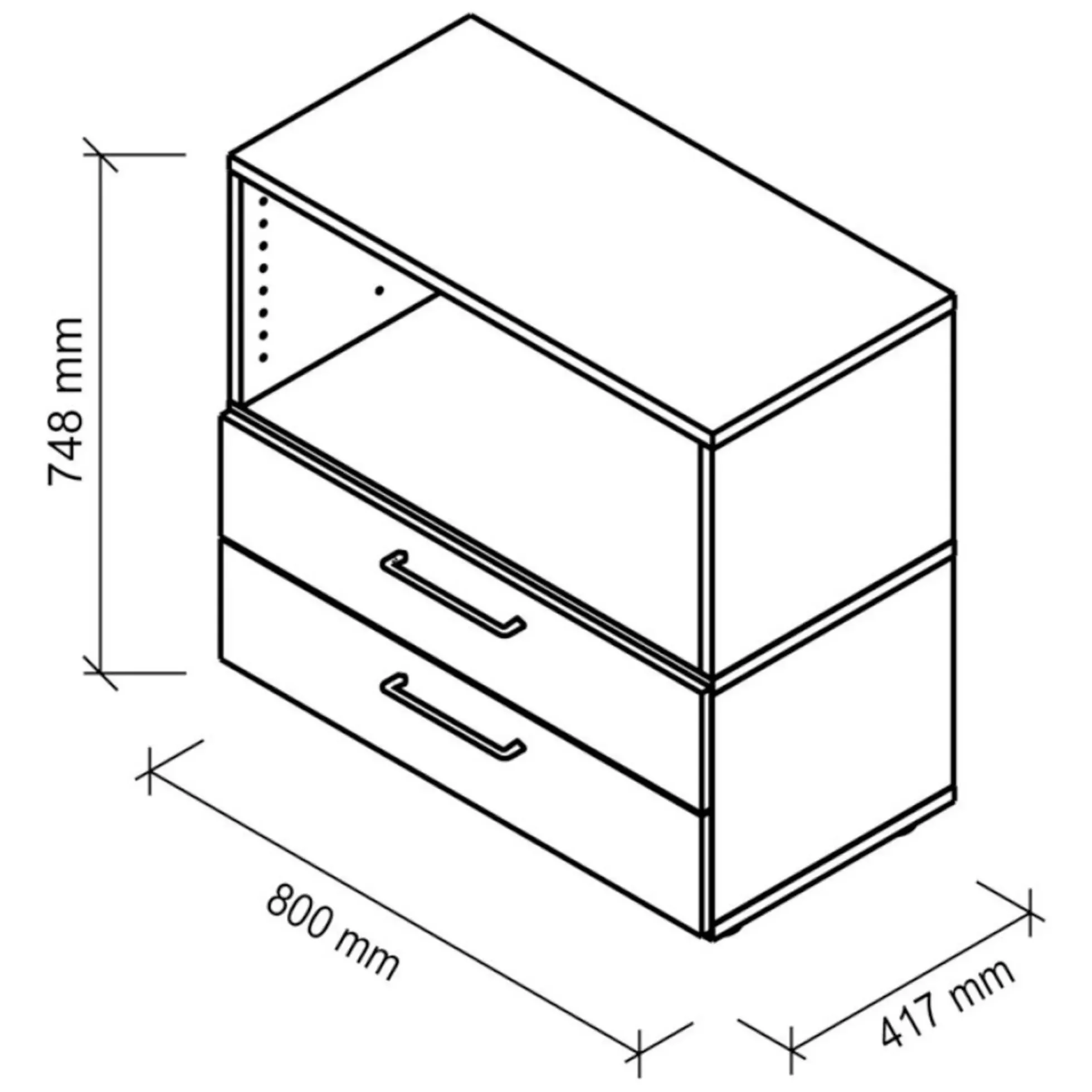 FlexWall | 2 OH | Schübe + Korpus | mit Stellfüßen Weiß/Weiß