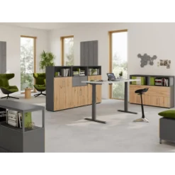 FlexWall | 2 OH | Schübe + Korpus | mit Sockelgestell Graphit/Asteiche