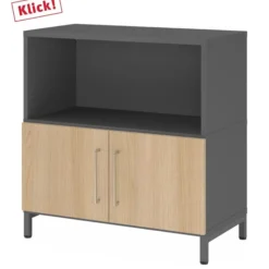 FlexWall | 2 OH | Türen + Korpus | mit Sockelgestell Graphit/Eiche