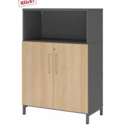 FlexWall | 3 OH | Türen + Korpus | mit Sockelgestell Graphit/Eiche