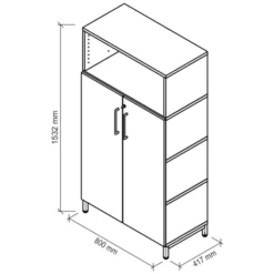 FlexWall | 4 OH | Türen + Korpus | mit Sockelgestell Graphit/Eiche