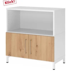 FlexWall | 2 OH | Türen + Korpus | mit Sockelgestell Weiß/Asteiche