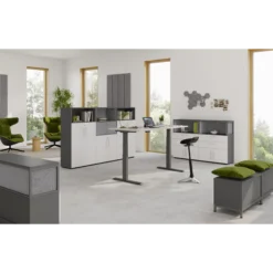 FlexWall | 2 OH | Türen + Korpus | mit Sockelgestell Graphit/Weiß