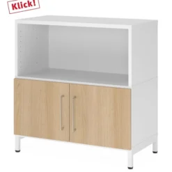 FlexWall | 2 OH | Türen + Korpus | mit Sockelgestell Weiß/Eiche