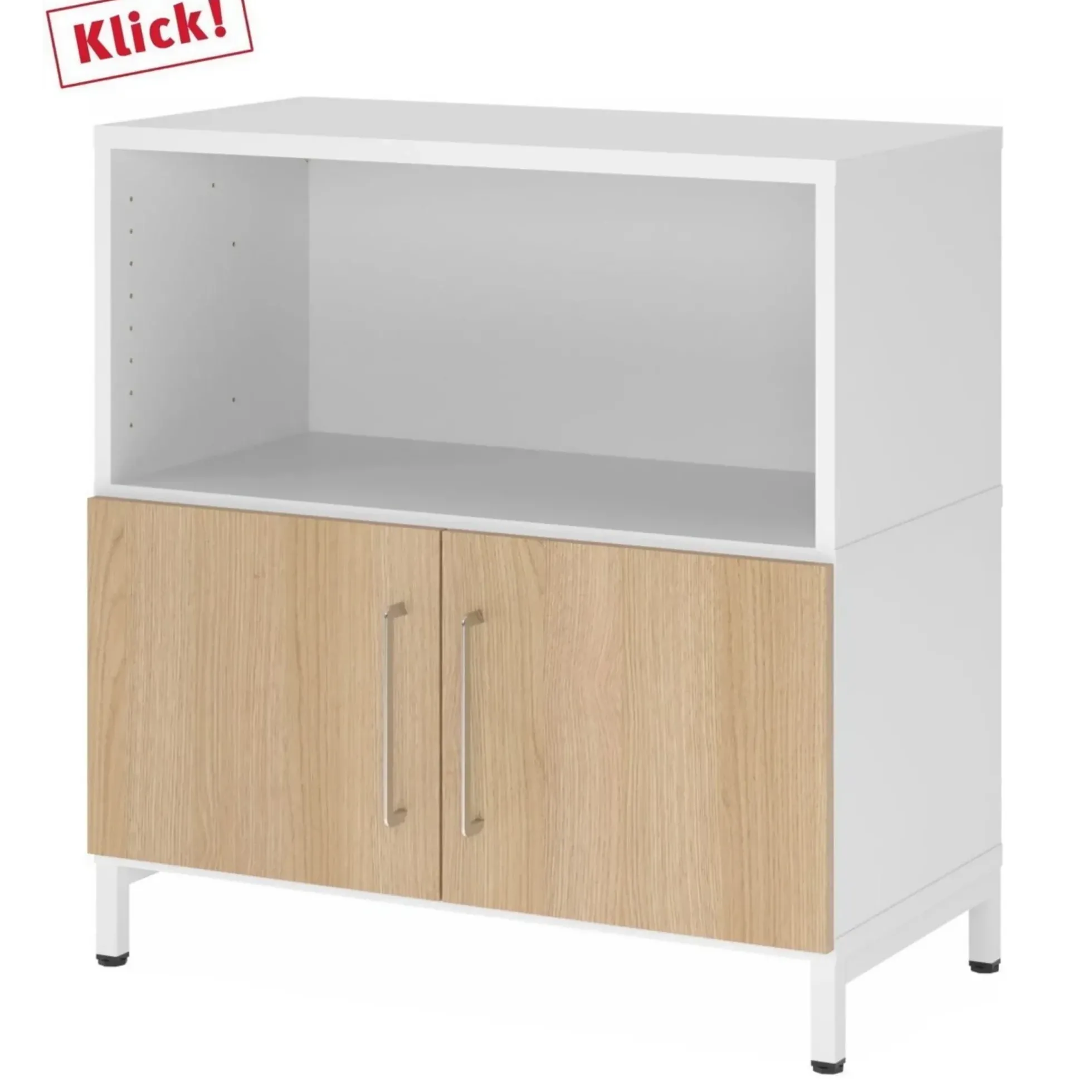 FlexWall | 2 OH | Türen + Korpus | mit Sockelgestell Weiß/Eiche