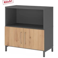 FlexWall | 2 OH | Türen + Korpus | mit Sockelgestell Graphit/Asteiche
