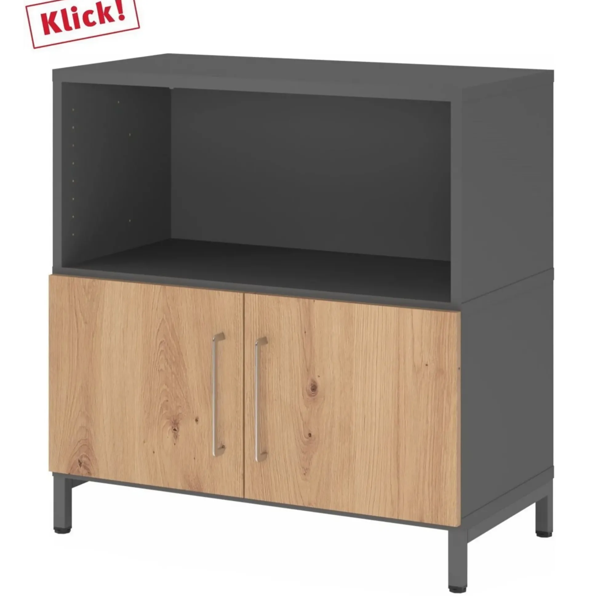 FlexWall | 2 OH | Türen + Korpus | mit Sockelgestell Graphit/Asteiche