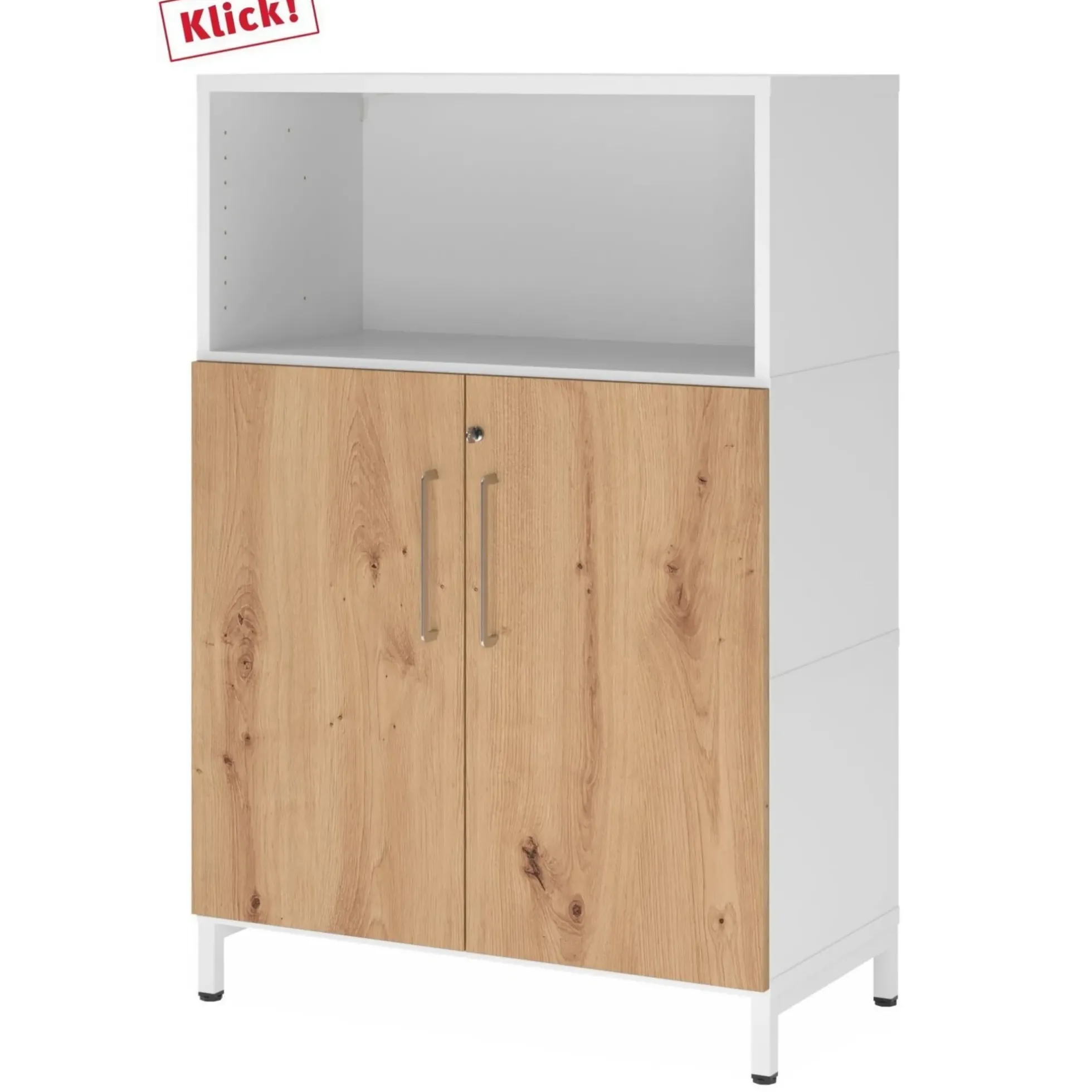FlexWall | 3 OH | Türen + Korpus | mit Sockelgestell Weiß/Asteiche