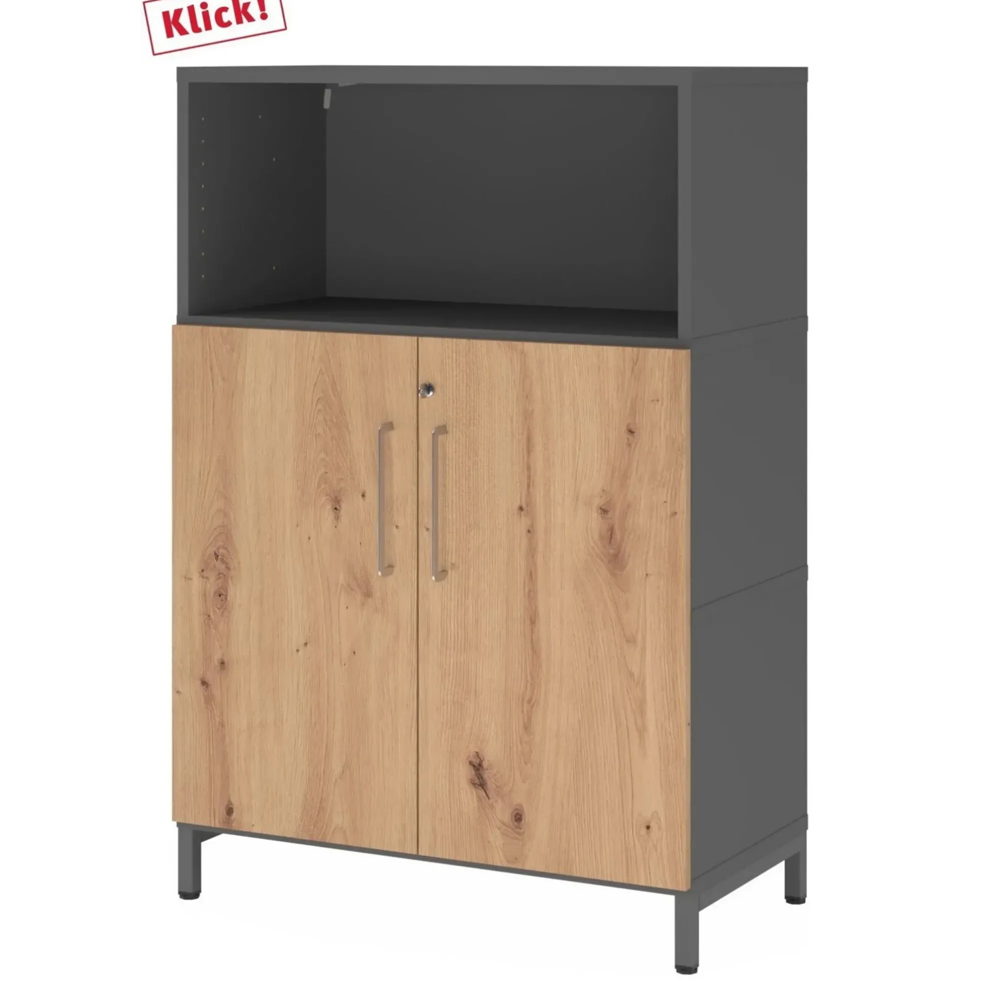 FlexWall | 3 OH | Türen + Korpus | mit Sockelgestell Graphit/Asteiche