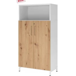 FlexWall | 4 OH | Türen + Korpus | mit Sockelgestell Weiß/Asteiche