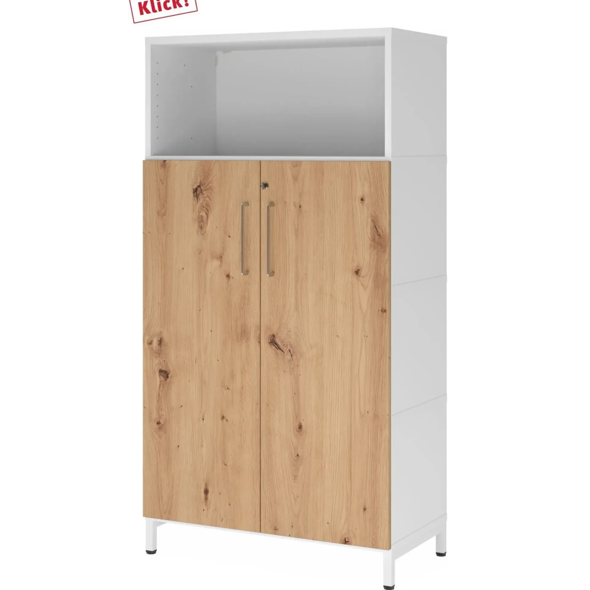 FlexWall | 4 OH | Türen + Korpus | mit Sockelgestell Weiß/Asteiche