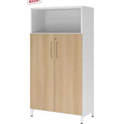 FlexWall | 4 OH | Türen + Korpus | mit Sockelgestell Weiß/Eiche