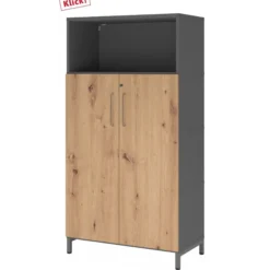FlexWall | 4 OH | Türen + Korpus | mit Sockelgestell Graphit/Asteiche