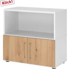 FlexWall | 2 OH | Türen + Korpus | mit Stellfüßen Weiß/Asteiche
