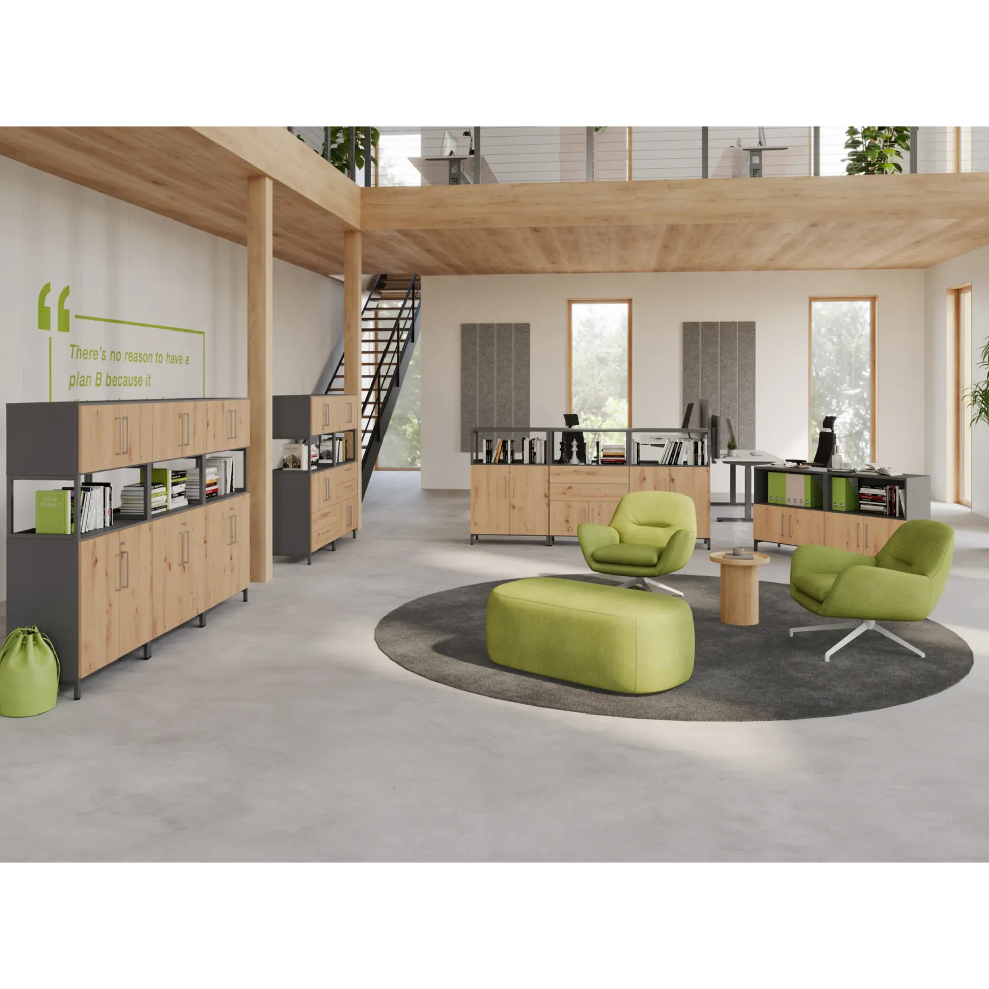 FlexWall | 2 OH | Türen + Korpus | mit Stellfüßen Graphit/Asteiche