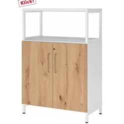 FlexWall | 3 OH | Türen + Rahmen | mit Sockelgestell Weiß/Asteiche