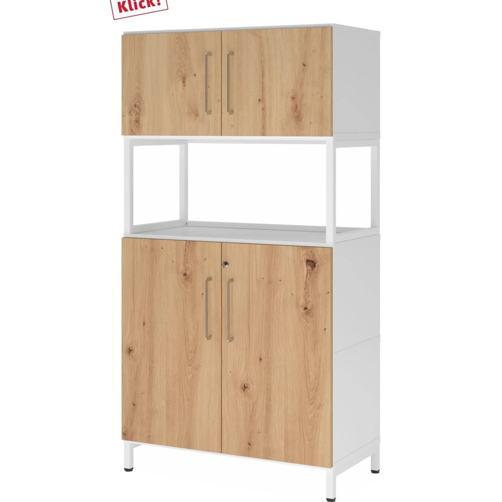 FlexWall | 4 OH | 2 x Türen + Rahmen | mit Sockelgestell Weiß/Asteiche