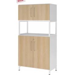 FlexWall | 4 OH | 2 x Türen + Rahmen | mit Sockelgestell Weiß/Eiche