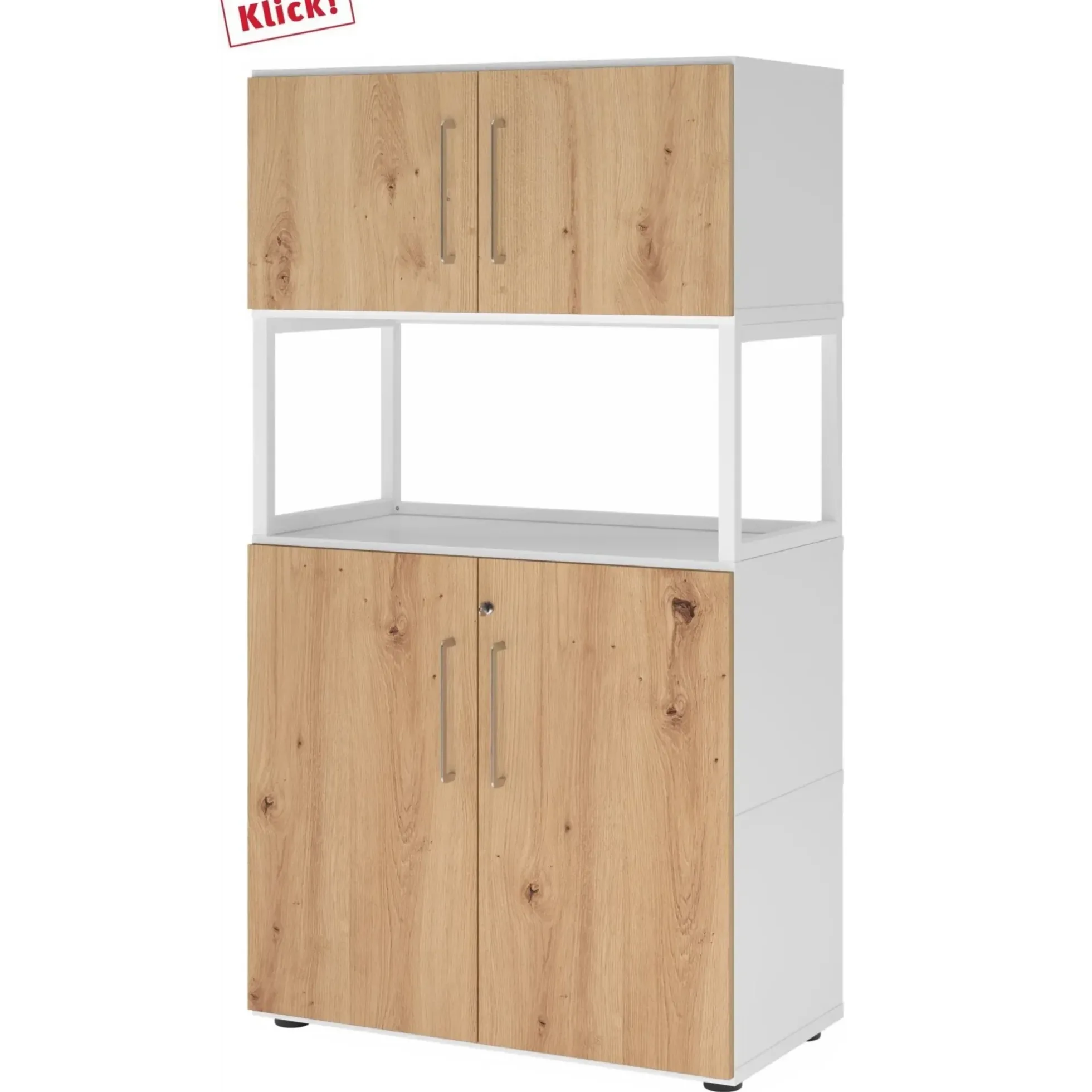 FlexWall | 4 OH | 2 x Türen + Rahmen | mit Stellfüßen Weiß/Asteiche