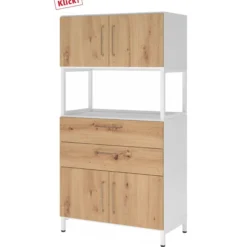 FlexWall | 4 OH | 2 x Türen + Schübe + Rahmen | mit Sockelgestell Weiß/Asteiche