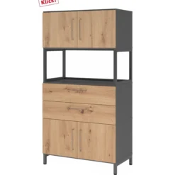 FlexWall | 4 OH | 2 x Türen + Schübe + Rahmen | mit Sockelgestell Graphit/Asteiche