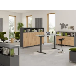 FlexWall | 4 OH | 2 x Türen + Schübe + Rahmen | mit Stellfüßen Graphit/Asteiche